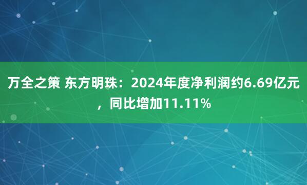万全之策 东方明珠：2024年度净利润约6.69亿元，同比增加11.11%