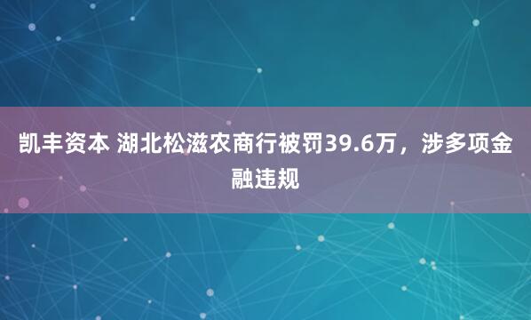 凯丰资本 湖北松滋农商行被罚39.6万，涉多项金融违规